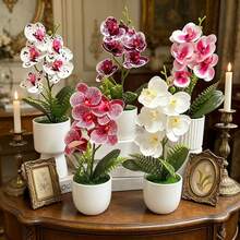1pc Artificial Phalaenopsis Orchid - Realistic Texture Phalaenopsis Potted Plant, Fake Orchid Decor, Suitable For Home, Hotel, Office Desk, Comes With Plastic Pot - Multicolor - View 3