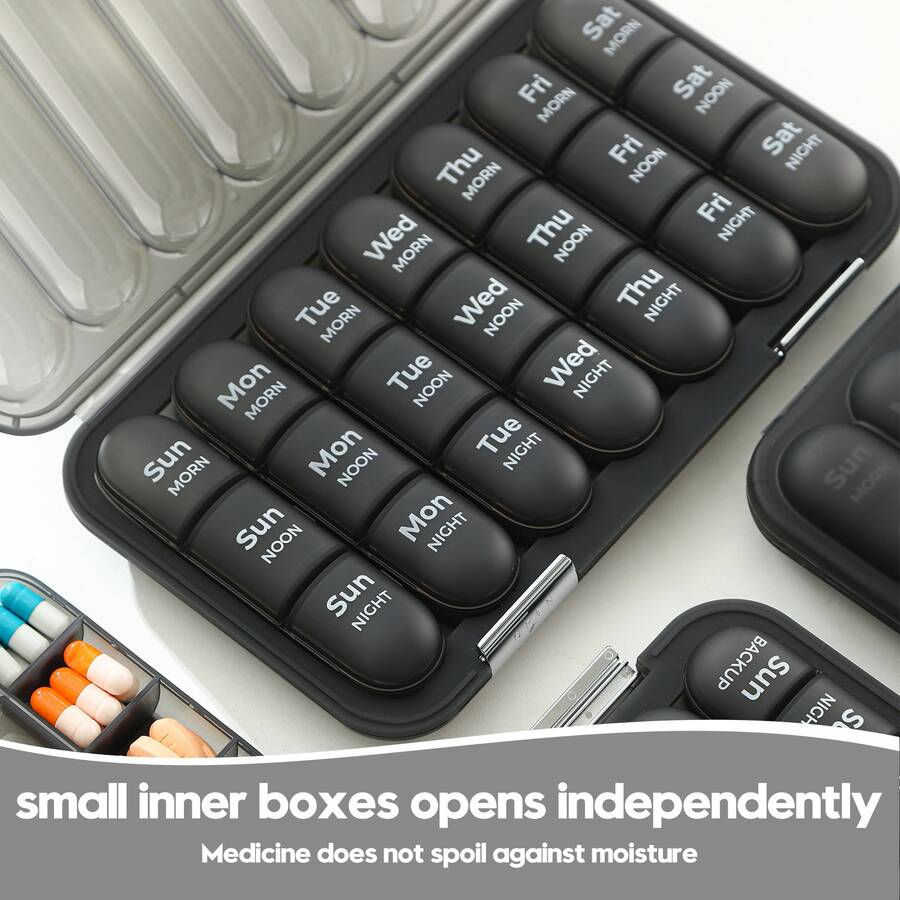 1pc 21/28 Compartment Portable Pill Box, Detachable 3 Times Daily Compact Pill Organizer, Waterproof Travel Medicine Storage Container, Large Capacity Multi-Compartment Removable Pill Case