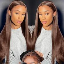 5*5 Wear And Go #4 Brown Honey Blonde 8-34 Inch Human Hair 13x4 HD Lace Front Wig, 200% Density Brazilian Virgin Straight Pre-Plucked Hairline Wig, Suitable For Daily, Party, Christmas Use - Brown - View 16