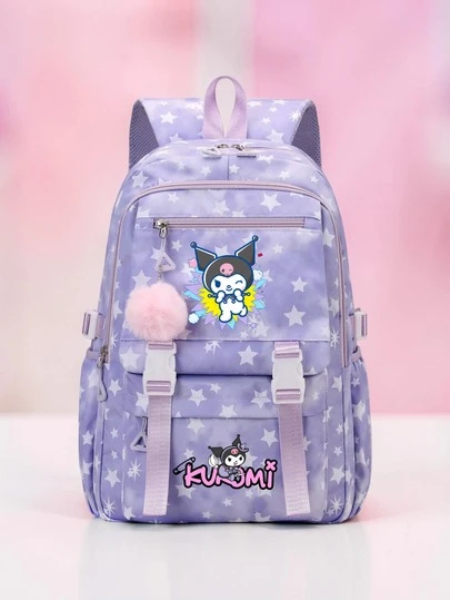 SANRIO 1pc Kitty Coronamon Star Print Fashion Backpack With Charm, Large Capacity Casual Student Backpack, Women's Stylish Printed Backpack With Charm