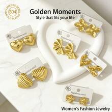 1 Pair/6 Pairs - Fashionable Stainless Steel Women's Earrings, Hypoallergenic Women's Earrings Suitable For Daily Commute, Vacation And Party Wear, Women's Accessories, Graduation Gift, Stainless Steel Women's Jewelry - Gold - View 1