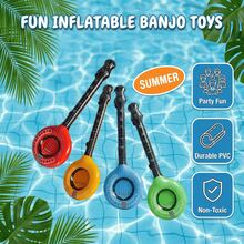 Juguete de banjo inflable, disponible en verde/rojo/azul/amarillo, instrumento inflable con forma realista, estilo hippie retro, adecuado para disfraces de fiesta de música, juegos de roles en vacaciones, decoración de festival de globos inflables, hecho de material de PVC, ligero y plegable, fácil de inflar y desinflar - Color Aleatorio - Ver 7