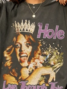 Hole L Through This T-Shirt Oversized Band Tee 90s Band Tees Band Hir Goth Shir 90s Retro Graphi - 黑色 - 查看 2