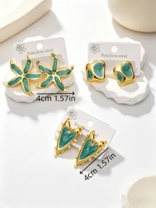 Bộ 12 đôi bông tai hình sao biển và nơ bằng thép không gỉ 304, kiểu dáng INS Châu Âu và Mỹ giúp thon gọn khuôn mặt, bông tai đính hoa và trái tim tráng men, mạ vàng 18K không phai màu, không gây dị ứng, phù hợp để đeo hàng ngày và trong các buổi tụ họp, trang sức thời trang dành cho nữ. - Nhiều màu - Xem 16