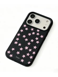 可爱波点亮面防摔手机壳，适用于 17 Air 11 12 13 14 15 16 Pro Max，IMD 防摔保护套 - 黑底粉星 - 查看 6