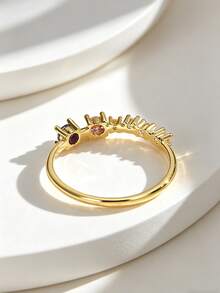 Charm-In Nhẫn đồng mạ vàng 18K đính đá CZ màu tím và hồng, kiểu dáng thanh mảnh, có thể đeo chồng lên nhau, dành cho nữ. - Vàng - Xem 4
