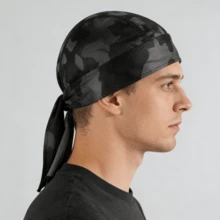 Pañuelo pirata de malla con estampado de camuflaje para hombres, accesorio de cabeza transpirable para streetwear, hip hop, skateboarding y ciclismo - Negro - Ver 3