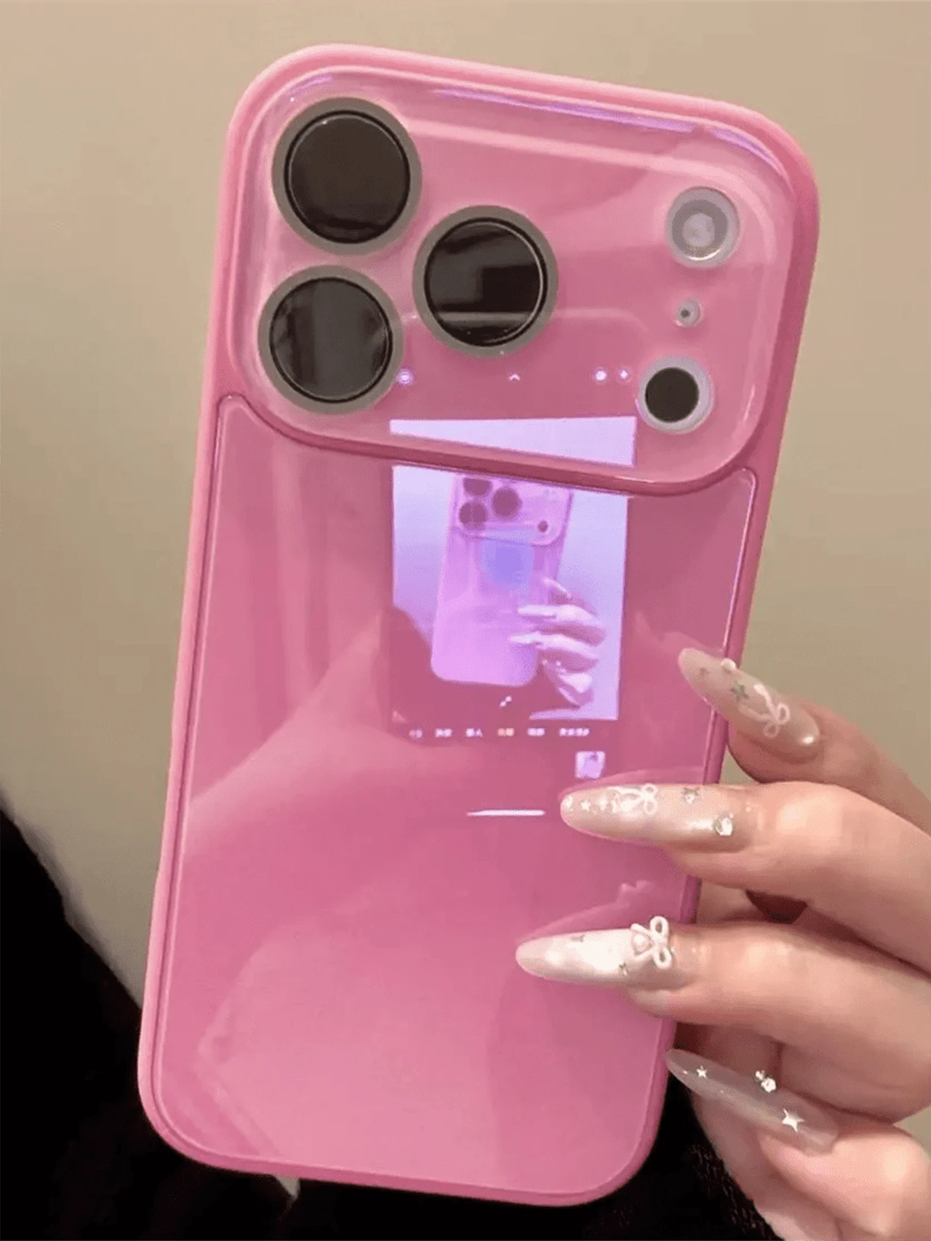 Luxury Pink Mirror Element Fashion Glossy Solid Glass Phone Case Suitable For 17 Pro Max 16 15 14 13 12 11 Pro Max Lens Protection Shock-Resistant Frame Hard Back Cover Spring Gift Party Birthday