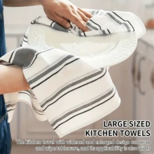 Bộ 4 khăn lau bếp hình chữ nhật hỗn hợp | Họa tiết sọc tối giản, màu be nhạt, dung tích lớn, thấm hút tốt, đa năng, phong cách hiện đại - 45*65cm - Xem 2