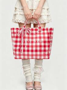 Bolso de hombro transparente de PVC con estampado a cuadros rojos, bolso de mano de gran capacidad de moda de nicho simple y fresco, bolso de mano para estudiantes y trabajadores, bolso de hombro casual versátil y clásico personalizado, adecuado para viajes diarios, compras y talla grande. - Multicolor - Ver 2