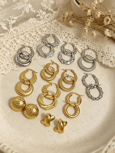 18件套时尚独特随机款式卡片耳环套装，不锈钢耳钉，适合赠送同学和朋友。厂家直销。女士耳环，金色耳环，女士钢色耳环。