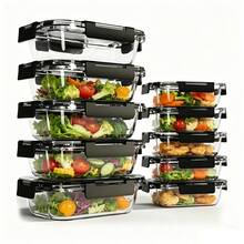 10 Packs Glass Meal Prep Containers, Glass Food Storage Containers With Lids, Food & Dish Transport-Bus Tubs, Airtight Glass Lunch Bento Boxes, Microwave, Freezer And Dishwasher, Kitchen Essentials, Gifts, Food & Dish Transport-Bus Tubs - Black - View 2