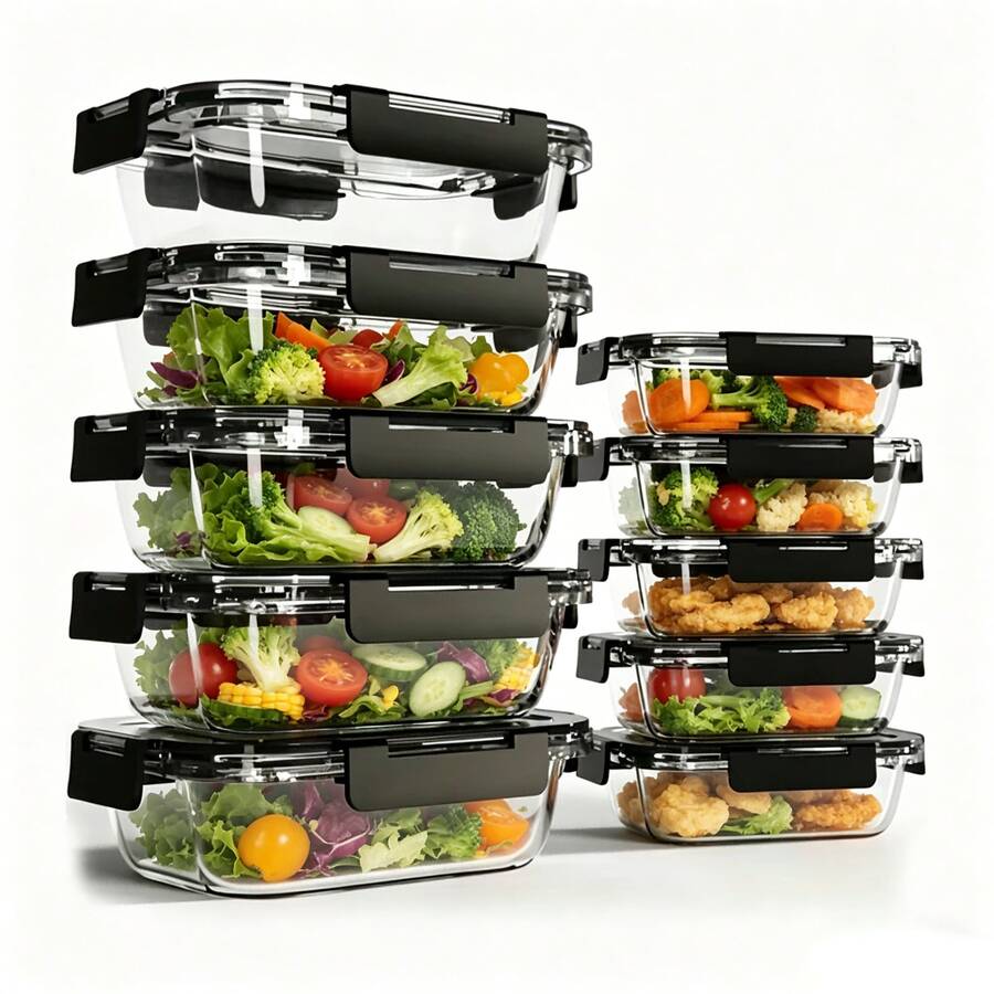 10 Packs Glass Meal Prep Containers, Glass Food Storage Containers With Lids, Food & Dish Transport-Bus Tubs, Airtight Glass Lunch Bento Boxes, Microwave, Freezer And Dishwasher, Kitchen Essentials, Gifts, Food & Dish Transport-Bus Tubs