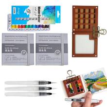 Set de 5 piezas de paleta de pintura de acuarela portátil mini, con área de mezcla integrada, set de dibujo de viaje de plástico, con clips y pinceles de acuarela, para artistas, caja vacía - Accesorios de caballete para bocetos y pintura al aire libre - Multicolor - Ver 14