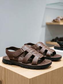 Men's Summer New PU Material Casual Beach Shoes Thick Sole Non-Slip Wear-Resistant Sandals Slippers - Brown - View 5