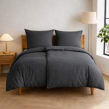 3/4-Piece Solid Colour Bedding Set With Duvet Cover And Pillowcases, Dark Grey, Suitable For Any Bedroom Style - Multicolor - View 9