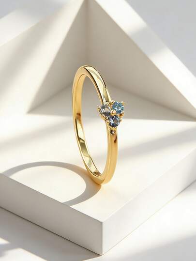 Charm-In 18K镀金多色立方氧化锆簇镶戒指，精致可叠戴的女士时尚饰品