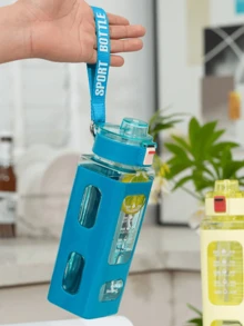 1个700毫升运动水壶，带时间刻度，便携式吸管杯，24盎司可重复使用饮水瓶，配有激励挂绳，非常适合健身房、瑜伽和日常使用，追踪您的补水情况，打造健康生活方式。 - 彩色 - 查看 5
