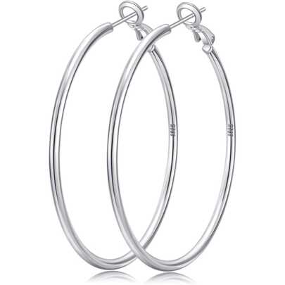1 chiếc khuyên tai vòng bạc S925 bản rộng 2mm dành cho nữ, không gây dị ứng, nhẹ, mỏng, kích thước lớn, phù hợp với nữ 20/30/50/70MM