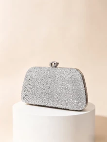 1 件奢华全水晶手拿包，闪亮银色晚宴手提包，适合婚礼、派对、晚宴等场合 - 銀色 - 查看 5