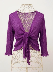 Chaqueta Mágica Mujer (talla unica) Cardigan Punto Calado Liso Color Sólido Tejido Tipo Lana Ligera (Imitación Lana) sin Botones con Nudo Frontal Bordes Acaracolados Alta Elasticidad Básica Clásica Versátil Fácil de Combinar con Vestido Falda Top Camiseta de Tirantes Estilo Suave Cómodo Moda Casual Elegante Diario Fiesta del Té Desayuno Concierto Música Country Viaje Aeropuerto Vacaciones Regreso a Casa Cumpleaños Noche de Fiesta Despedida de Soltera Outfit Formal e Informal Chaqueta Abierta Ligera Transpirable Ajuste Flexible para Diferentes Tipos de Cuerpo Ropa Mujer chaqueta magica - Morado - Ver 3