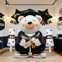 5pcs Oversized Graduation Bear Balloon Set, Made Of Aluminum Foil With Graduation Cap Design, Suitable For Party Decoration And Graduation Celebration - View 2