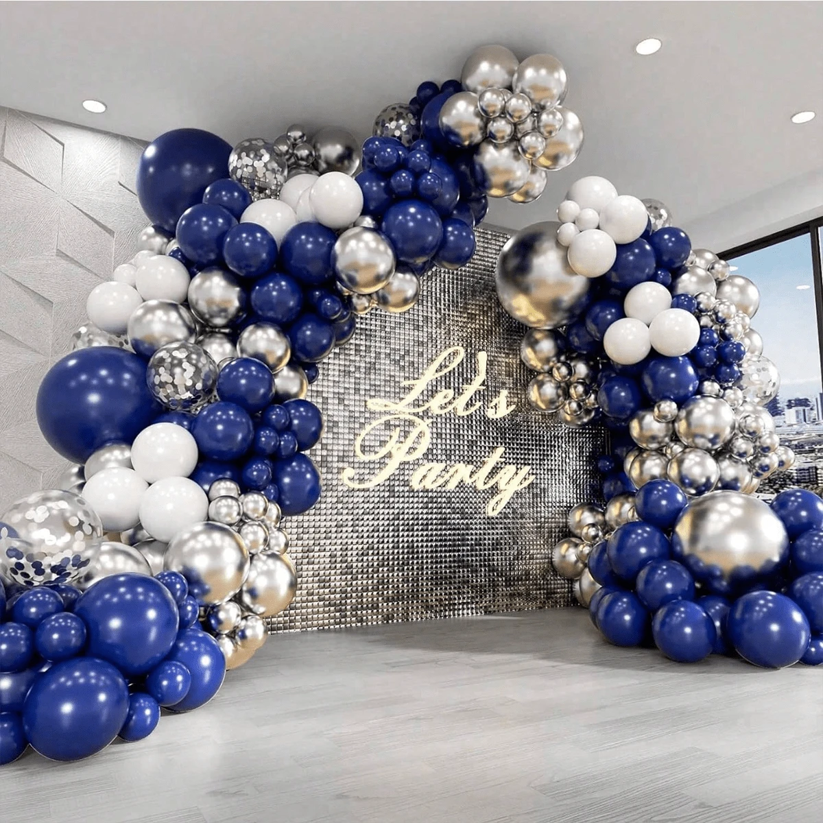 1 Set Navy Blue And Silver Balloon Arch Kit, Includes Silver Foil Confetti/Suitable For Birthday Party, Wedding, Graduation Ceremony And Other Occasions Decoration, Includes Royal Blue, Metallic Silver, White Balloons - View 1