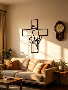 1pc Vintage Praying Hands Metal Wall Art - Rust-Resistant Iron Religious Decor With Cross Design, Christmas And Easter Blessing Gift, For Home, Church, Religious Home Decor (7.87in/11.81in/5.75in) Available In 3 Sizes - Black - View 7