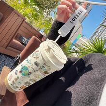 1个/5个装 500毫升保温杯带盖 - “做最好的自己”设计，双层壁，冷热饮皆宜，非常适合办公室、家庭、户外露营，也是情人节送给咖啡和茶爱好者的理想礼物。办公 | 涂鸦风格咖啡旅行杯。 - 多色1 - 查看 4
