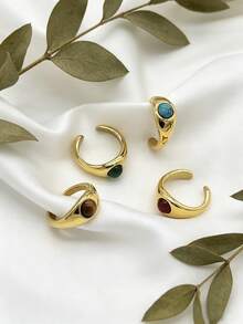 1枚优雅个性休闲时尚316不锈钢镀18K金绿松石戒指，男女皆宜的派对礼物 - 金色 - 查看 2