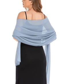 Selendang Chiffon, Cocok untuk Pengantin, Pernikahan, Gaun Formal, dan Acara Khusus - Baby Blue - View 4