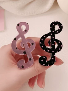 6个新款波点音符发夹，可爱甜美女孩刘海侧夹，条纹鳄鱼夹 - 彩色 - 查看 3