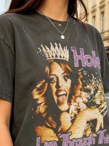 Hole L Through This T-Shirt Oversized Band Tee 90s Band Tees Band Hir Goth Shir 90s Retro Graphi - 黑色 - 查看 4