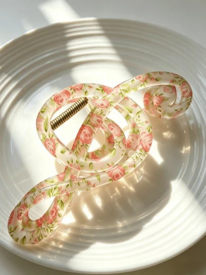 1pc Women's Hairpin, Pink Rose Music Note Hairpin, Beautiful Large Size 13cm/5.12in, Sound Symbol Hairpins, Sweet Hair Accessories For Everyday Women, Specially Designed For Women, Hair Claw, Ideal For Holiday And Party Occasions