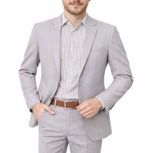 Men's Microfiber Gabardine Tailored Suit, High Quality - Màu Xám nhạt - Xem 11