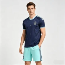 2026 World Cup ,2-Piece Set Of German Football Jerseys, Adult And Youth Sportswear, Sportswear, Men's Summer Clothing, T-Shirt Set, Suitable For Football, Badminton, Basketball, Cycling, Blue, Sportswear - 無號 - 查看 4