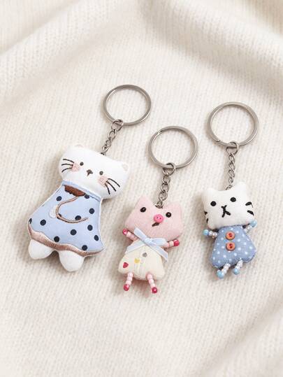1个可爱卡通猫猪钥匙扣，可作钥匙圈、背包配件、韩式时尚背包挂饰、包包配件、汽车钥匙扣、带绳钥匙链、包包挂件钥匙扣、钥匙链配件、女士钥匙扣和钥匙圈、送给女性的礼物、送给母亲的礼物、生日礼物、送给朋友的礼物、节日礼物、活动纪念品、派对礼物
