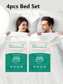 Set de 4 piezas de ropa de cama desechable y portátil para viajes, ropa de cama de hotel de un solo uso, ropa de cama para viajes de negocios para hotel, hospital, tren, camping, playa, vuelta al colegio, empaque con diseño aleatorio - Multicolor - Ver 1