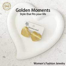 1 Pair/6 Pairs - Fashionable Stainless Steel Women's Earrings, Hypoallergenic Women's Earrings Suitable For Daily Commute, Vacation And Party Wear, Women's Accessories, Graduation Gift, Stainless Steel Women's Jewelry - Gold - View 6