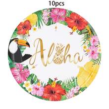 10pcs/20pcs/50pcs/80pcs Hawaiian Party Supplies, Flamingo & Palm Leaf Pattern Tropical Party Paper Tableware Set, Including 7/9 Inch Paper Plates, Paper Cups, 6.5 Inch Paper Napkins, Hawaiian Theme Birthday Party Decorations, Suitable For Summer Beach Pool Party For Men And Women - Multicolor - View 8
