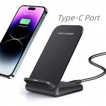Đế sạc không dây cao cấp 15W, sạc nhanh, tương thích với iPhone 17/16/15/14/13/12 Pro Max, 11, XS, XR, X, 8, S23/S22, cổng Type-C. Thích hợp làm quà tặng tốt nghiệp hoặc quà tặng nhân dịp Ngày Tưởng niệm. - màu đen - Xem 2