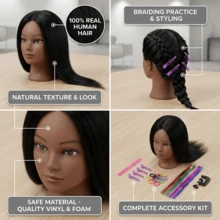 100%真发16英寸模特头训练头，美发师练习编发造型，带夹子支架 - 查看 6