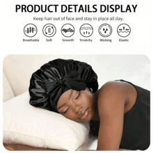 1/2 buah [Topi Tidur Satin Merah Muda] Topi Tidur Satin Merah Muda Lembut dan Mewah - Dengan Tali Serut yang Dapat Diatur dan Hiasan Pita, Desain Ruffle yang Nyaman Pas di Kepala, Melindungi Rambut | Topi Satin | Tekstur Satin Halus, Cocok untuk Pria dan Wanita - MultiWarna - View 2
