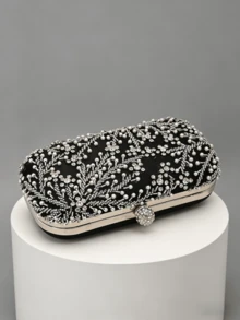 Luxury Crystal Embellished Clutch Bag, Black Beaded Evening Handbag, Glamorous Shiny Purse Suitable For Wedding, Gala, Party, Make You The Spotlight - Black - View 5