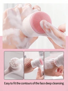 Double-Sided Double-Ended Facial Cleansing Brush, 2 Colors Available (Blue And Pink) Soft Bristle Silicone Face Brush, Manual Deep Pore Cleansing Brush, Blackhead Removal Facial Cleansing Tool, Suitable For Sensitive Skin/Home/Travel, Facial Skincare Tool - Multicolor - View 5