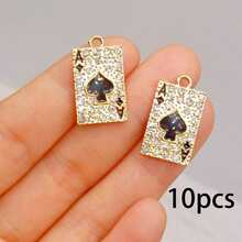 10pcs Zinc Alloy Ful-Rhinestoned Spade A Poker Pendant, DIY Earrings, Necklace, Bracelet, Keychain, Charm Jewelry Making Supplies - Multicolor - View 13