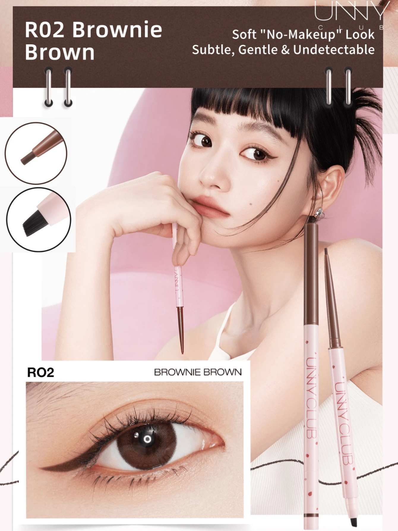 unny club 60mg Dual-Ended Cream Eyeliner Liner Pencil, With Brush Head, Delicate Gel Eyeliner Pencil, Tin Tip, Easy To Use, Smooth And Intense Color, Nourishing Skin, Waterproof And Sweatproof - R02 Brownie Brown - Xem 1