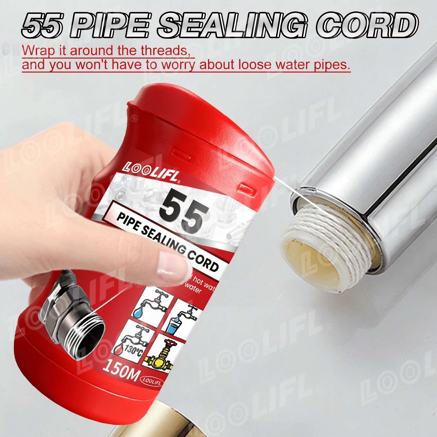Dây bịt kín ống ren L55 mới, thích hợp để nối các ống dẫn khí, ống dẫn nhiệt, ống dẫn nước nóng lạnh, van tam giác vòi nước, ống nước phòng tắm và nhà bếp để ngăn ngừa rò rỉ, bịt kín và chống rò rỉ nhiều loại ống ren kim loại, băng ống có thể điều chỉnh.