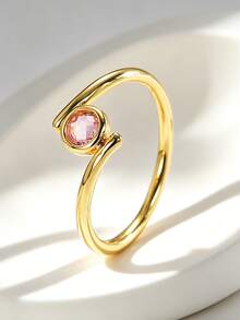 Charm-In 18K镀金粉色立方氧化锆戒指，简约缠绕式女士个性饰品 - 金色 - 查看 1
