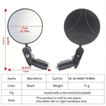 1/2 piezas Espejo retrovisor de bicicleta - Montaje en manillar rotatorio 360°, resistente a golpes, adecuado para bicicletas de montaña y de carretera - Espejo elástico 3D ajustable, visión trasera talla grande clara - espejo retrovisor redondo - Ver 5